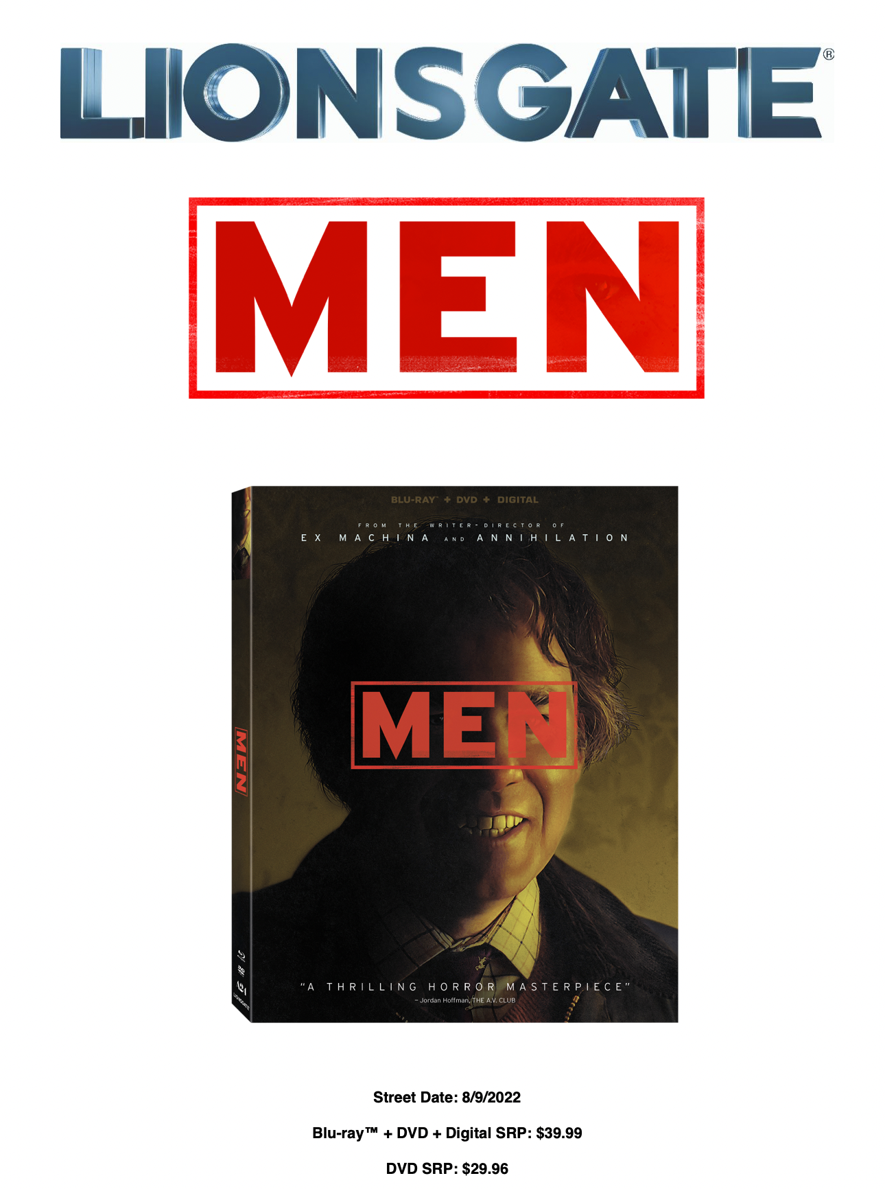 Press Release - Lionsgate Press Release: Men (Blu-ray) | Home Theater Forum